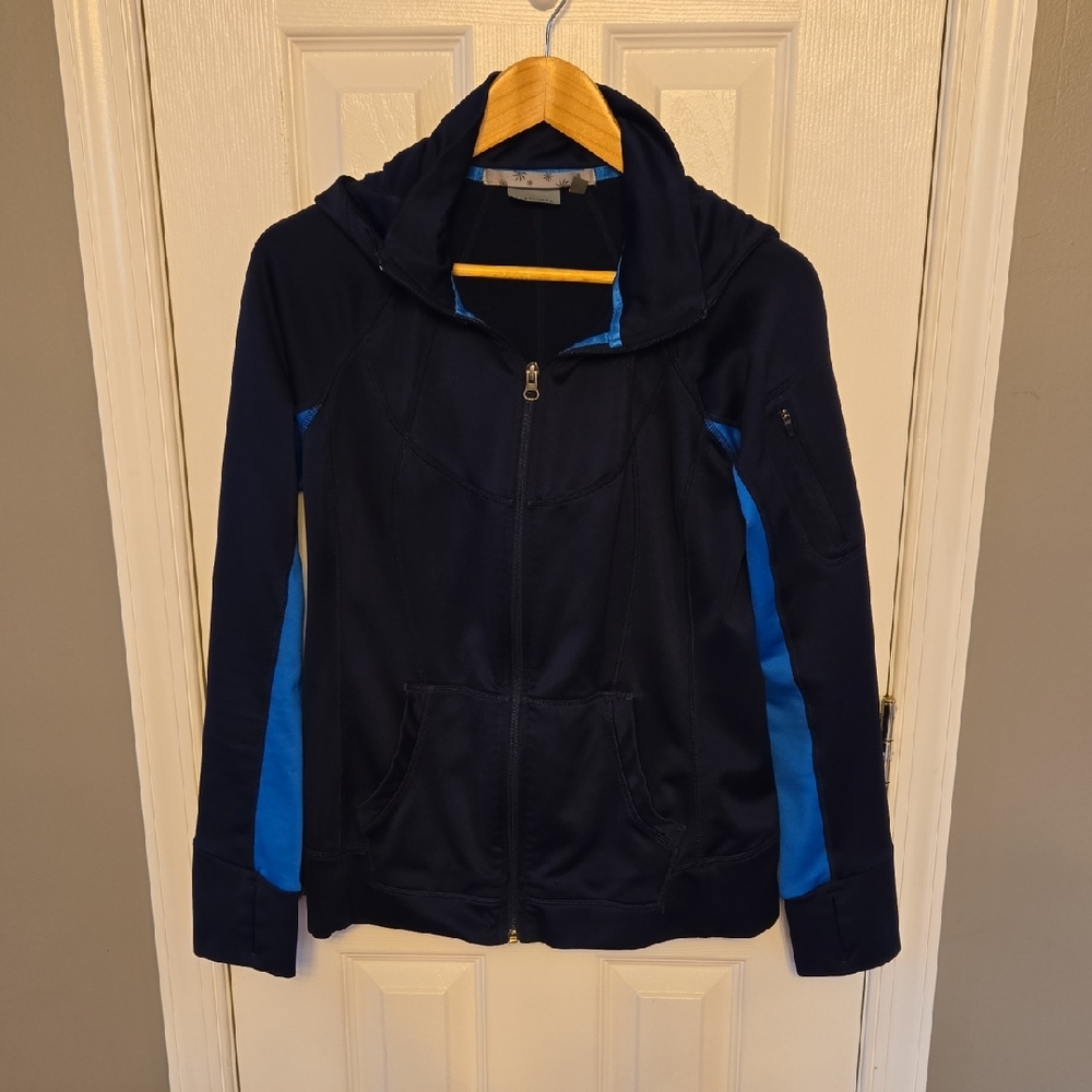 Athleta Dark Blue Jacket with Light Blue Trim Size Large, Used
